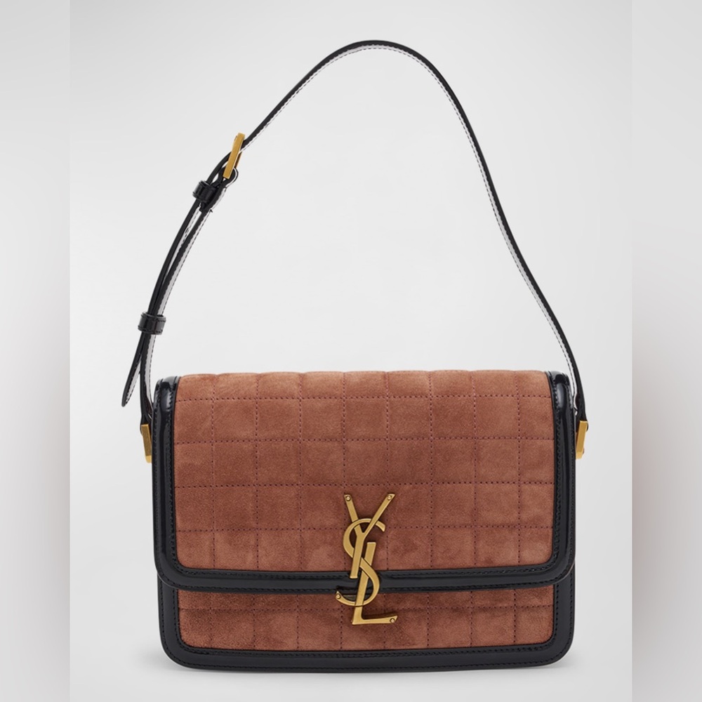 SALE🍒🤍 SAINT LAURENT solferino medium quilted suede and spazzolato leather bag 🤍 - Picture 3 of 16